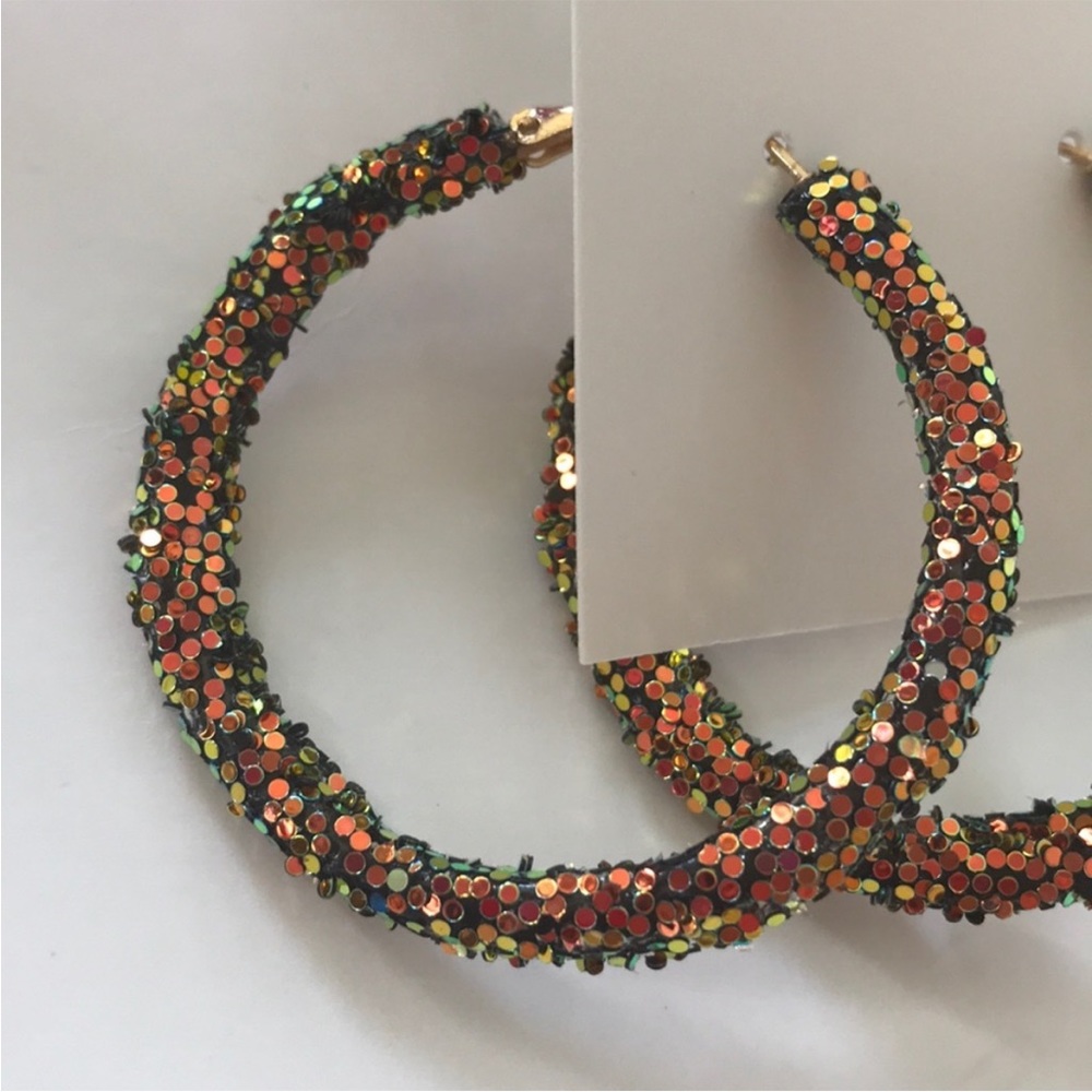 Glitter Hoop Earrings in Black & Gold - Picture 2 of 4